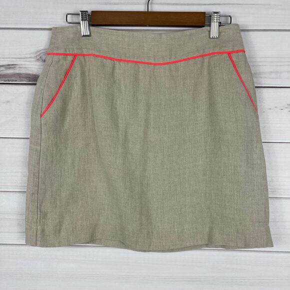 Ann Taylor Loft Skirt Womens 6 Pure Linen Neon‎ Trim Tan - Picture 2 of 8